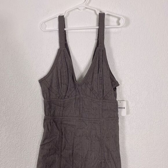 NWT Free People Grey Embroidered V Neck Mini Dress - Picture 3 of 8